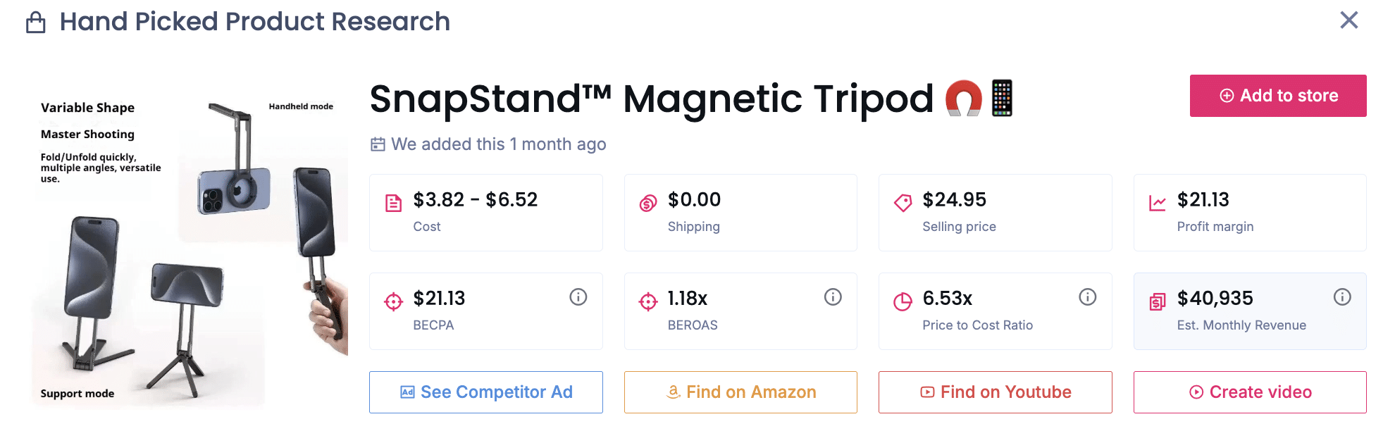 SnapStand Magnetic Tripod